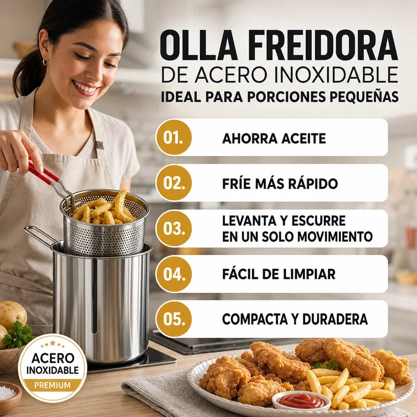 OLLA FREIDORA EN ACERO INOXIDABLE 304 ✅ CON CANASTILLA