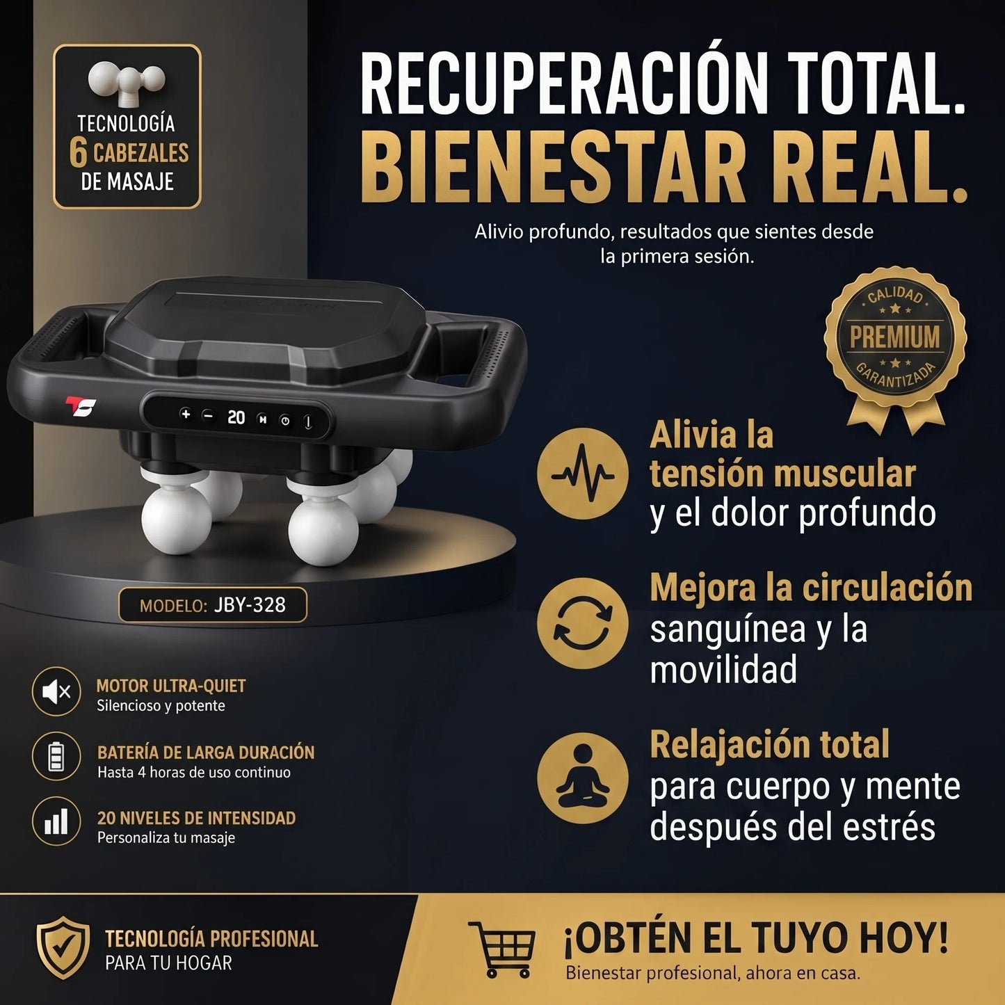 Masajeador profesional terapeutico con 16 Cabezales de Precisión ajustable
