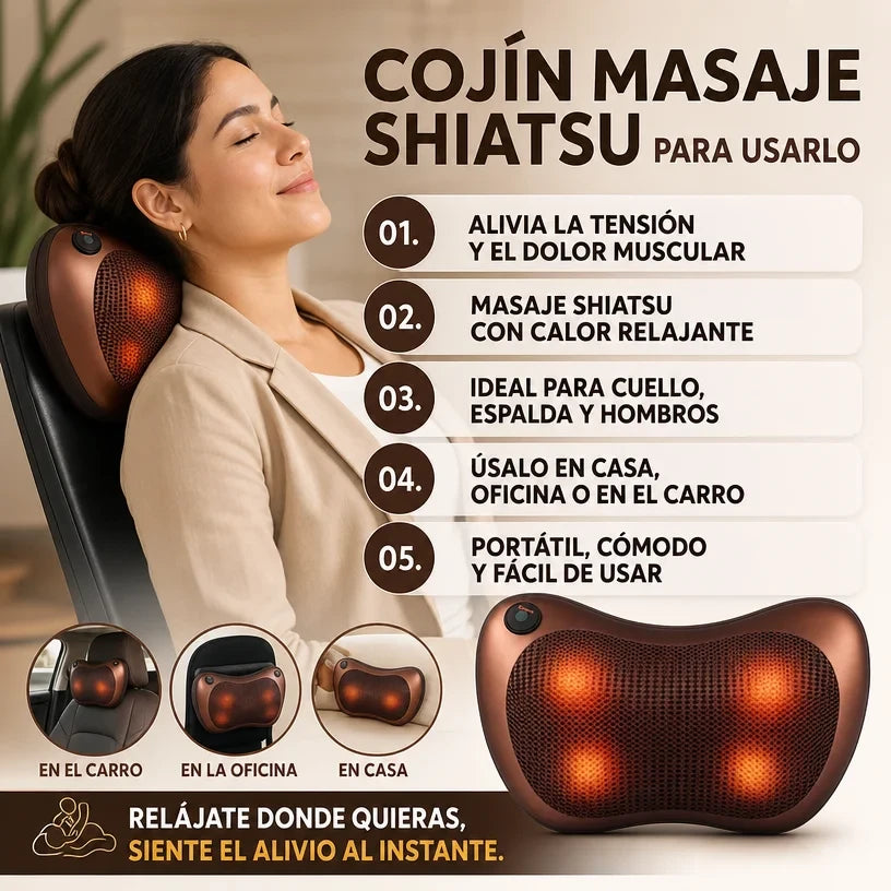COJÍN DE MASAJE SHIATSU CON ESFERAS Y CALOR