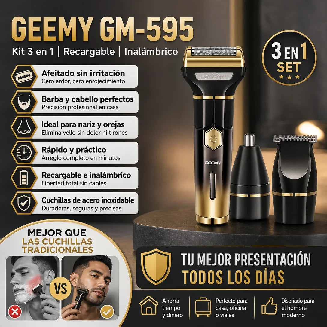 GEEMY GM-595 AFEITADORA PREMIUM 3 EN 1. OLVIDATE DE LAS CUCHILLAS