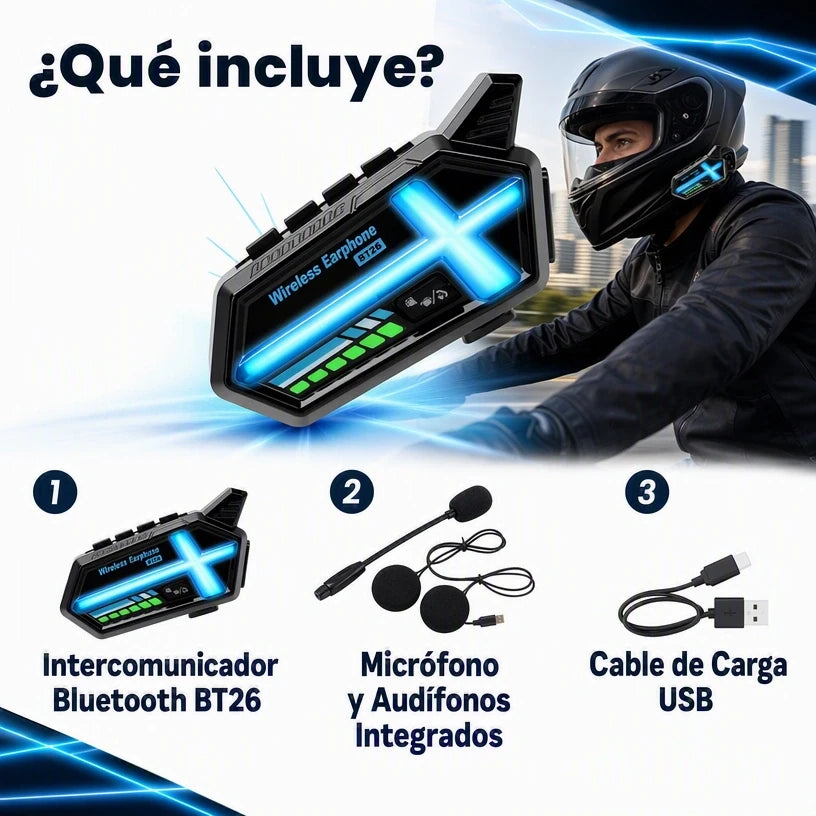 🏍️ INTERCOMUNICADOR BT26 ORIGINAL – ¡CONECTA, ESCUCHA Y HABLA MIENTRAS RUEDAS! 🔥