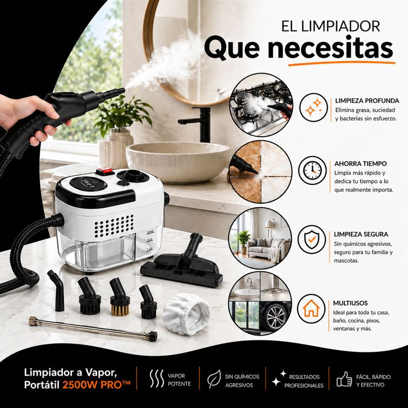 LIMPIADOR A VAPOR DE ALTA TEMPERATURA 2500W ORIGINAL✅-8 ACCESORIO GRATIS