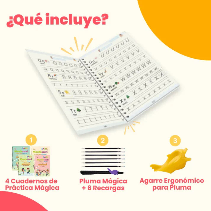 KIT DE 4 CUADERNOS REUTILIZABLES+REPUESTOS DE TINTA GRATIS