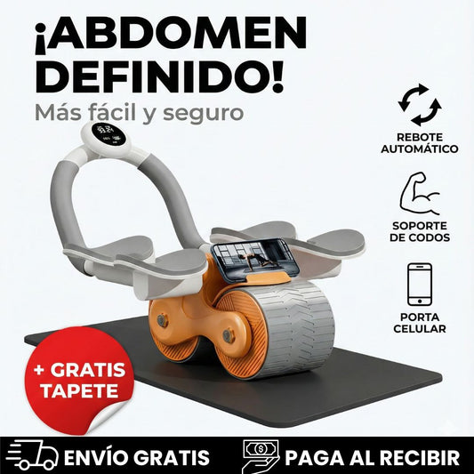 RUEDA ABDOMINAL CON REBOTE AUTOMÁTICO. 4 REPOSA CODOS + TEMPORIZADOR GRATIS