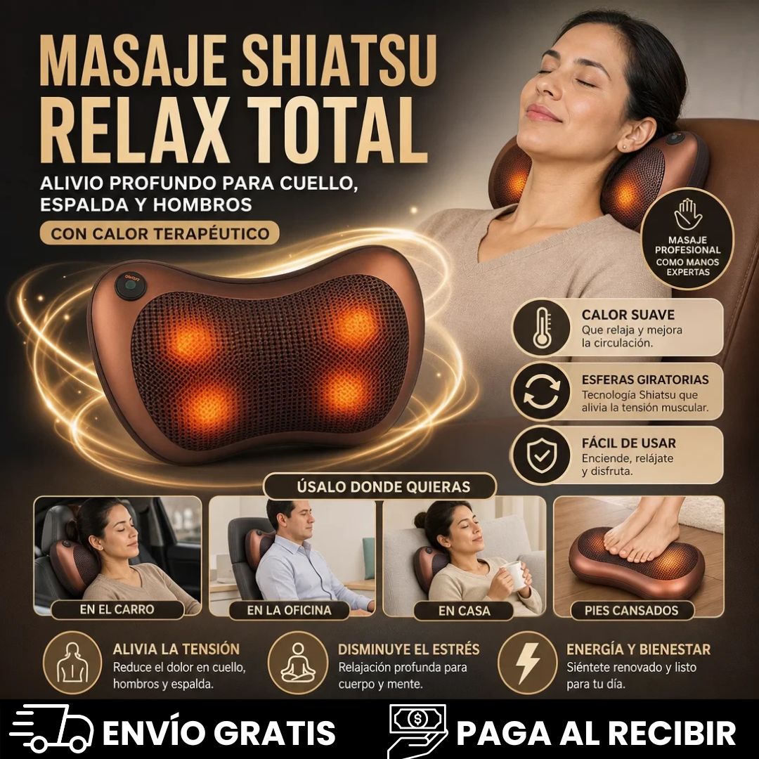 COJÍN DE MASAJE SHIATSU CON ESFERAS Y CALOR