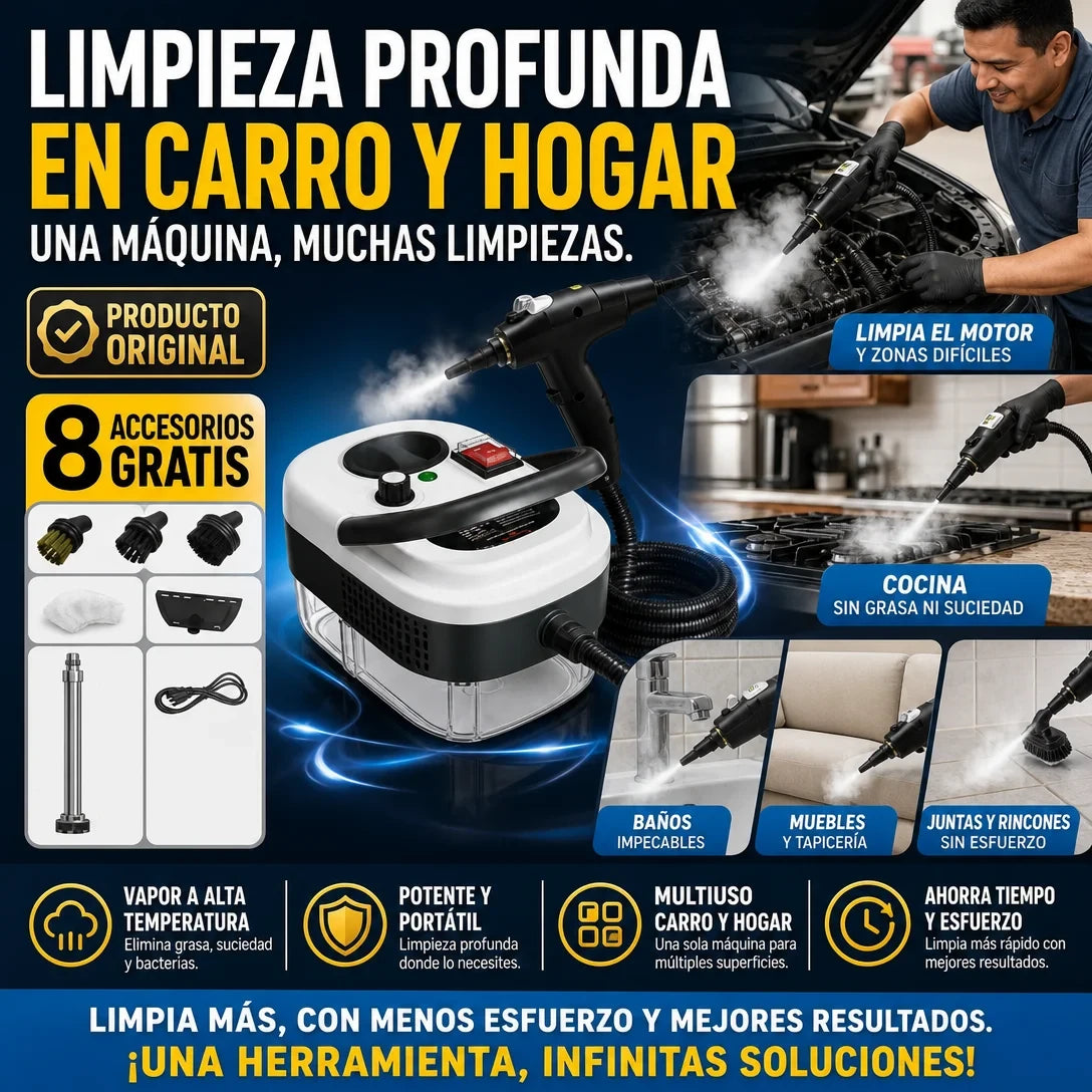 LIMPIADOR A VAPOR DE ALTA TEMPERATURA 2500W ORIGINAL✅-8 ACCESORIO GRATIS