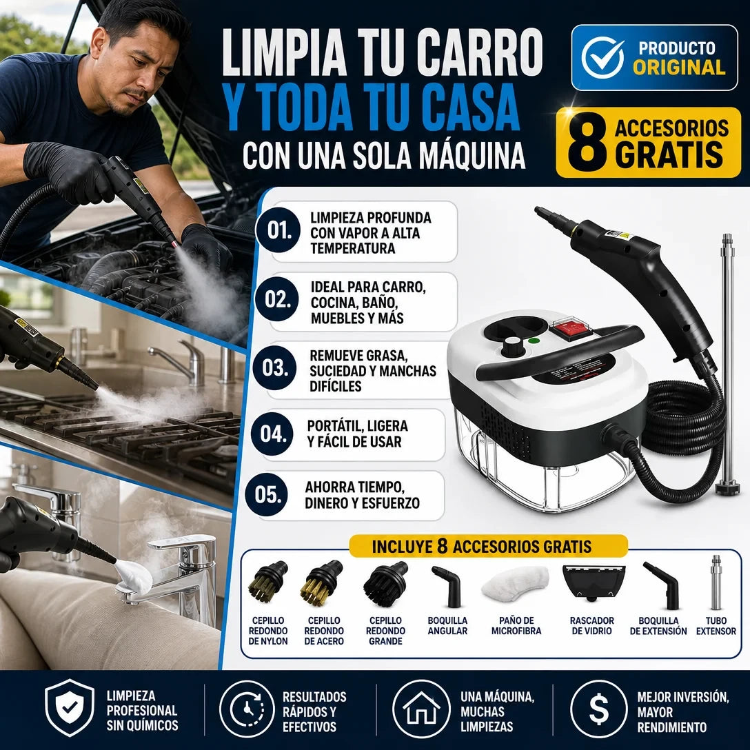 LIMPIADOR A VAPOR DE ALTA TEMPERATURA 2500W ORIGINAL✅-8 ACCESORIO GRATIS