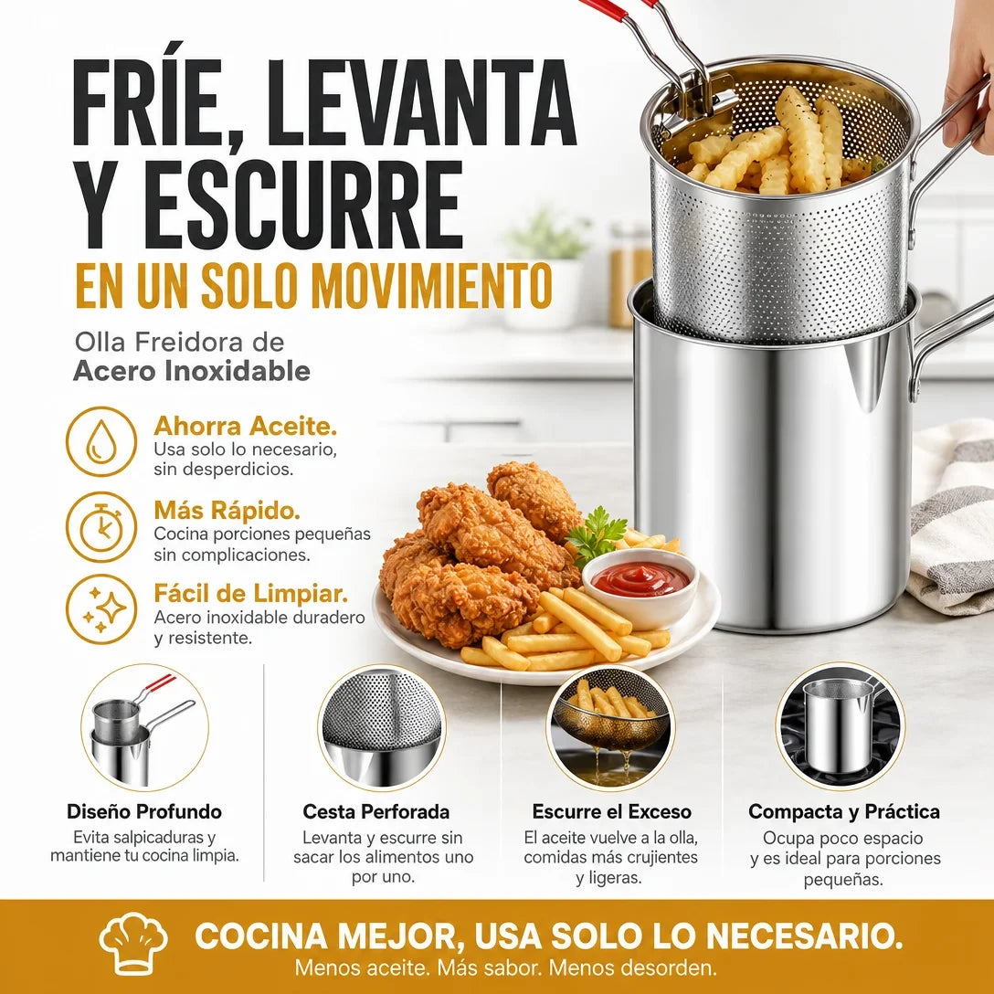 OLLA FREIDORA EN ACERO INOXIDABLE 304 ✅ CON CANASTILLA