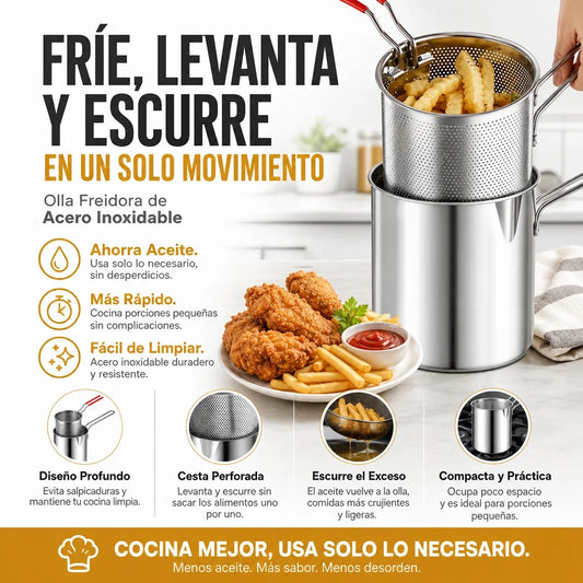 OLLA FREIDORA EN ACERO INOXIDABLE 304 ✅ CON CANASTILLA