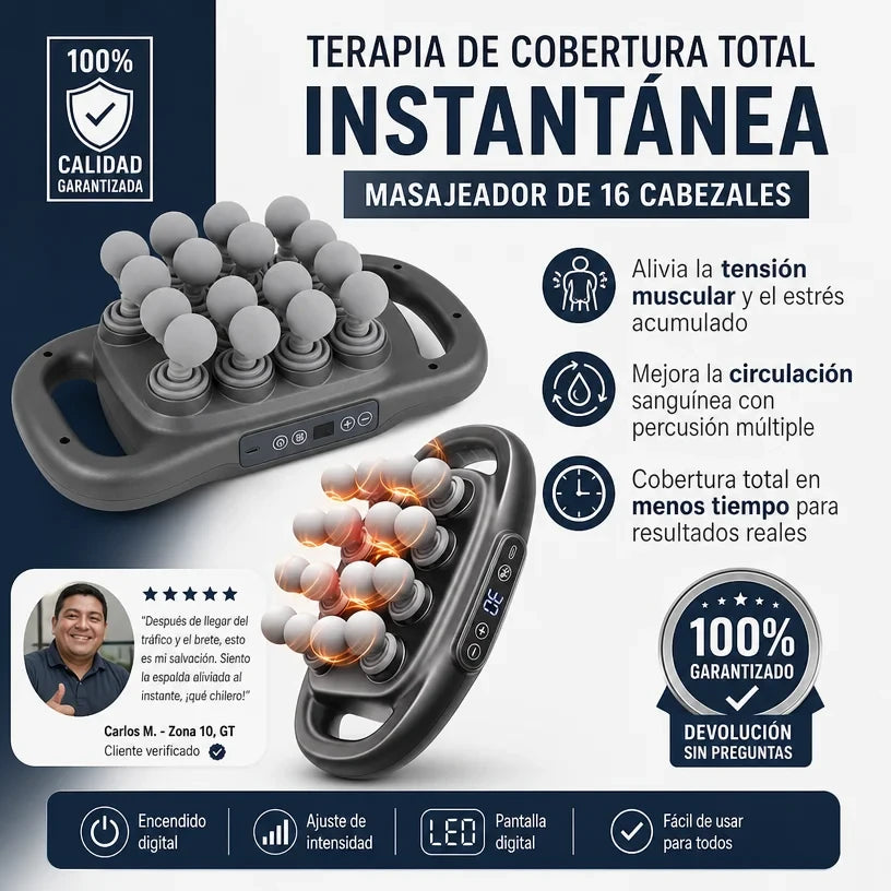 Masajeador profesional terapeutico con 16 Cabezales de Presión ajustable