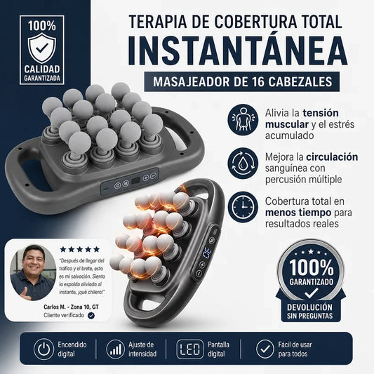 Masajeador profesional terapeutico con 16 Cabezales de Presión ajustable