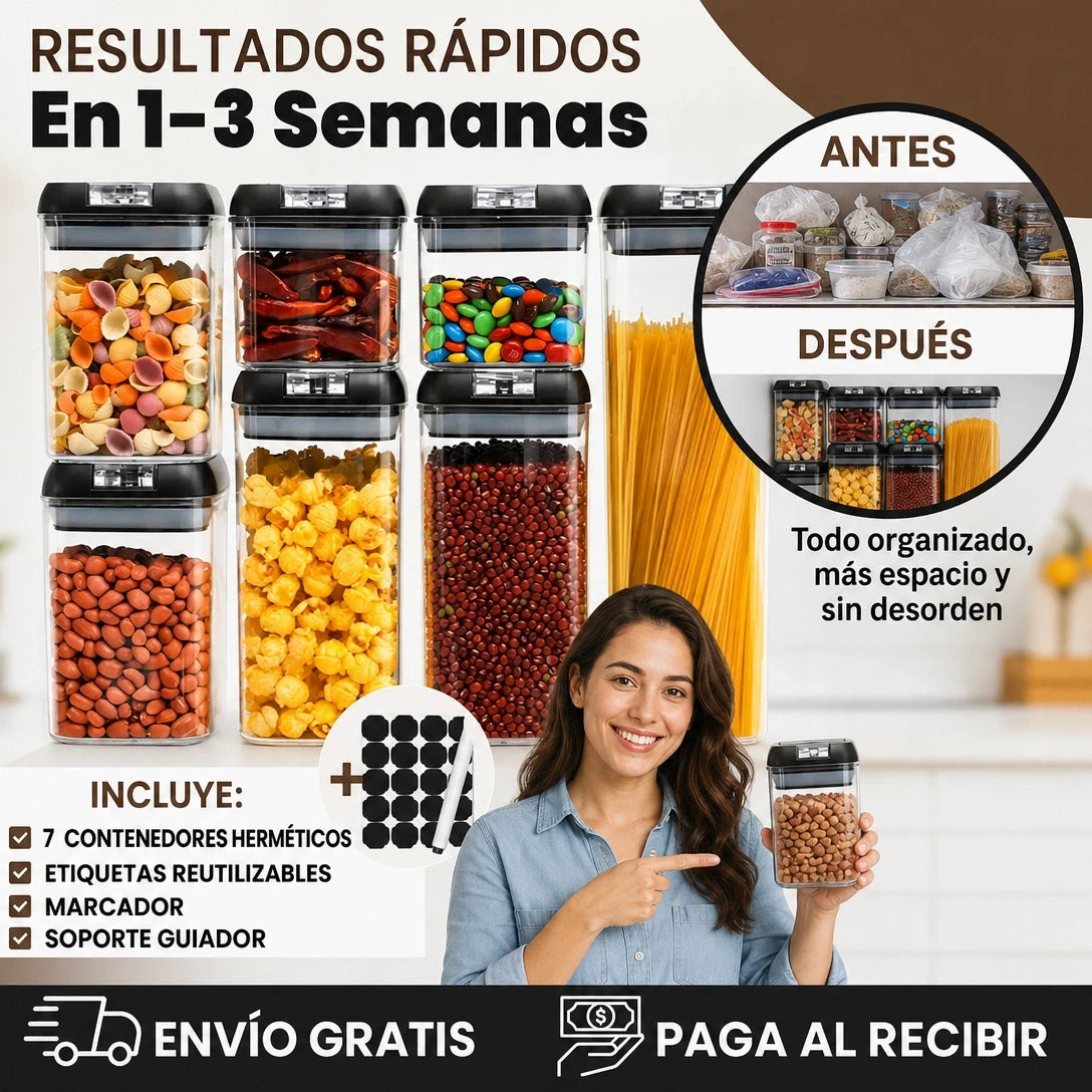 🔥 SET DE 7 RECIPIENTES HERMÉTICOS ORIGINAL – ¡TRANSFORMA Y ORGANIZA TU COCINA!