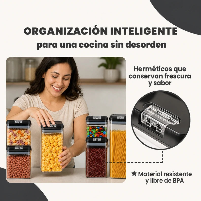 🔥 SET DE 7 RECIPIENTES HERMÉTICOS ORIGINAL – ¡TRANSFORMA Y ORGANIZA TU COCINA!