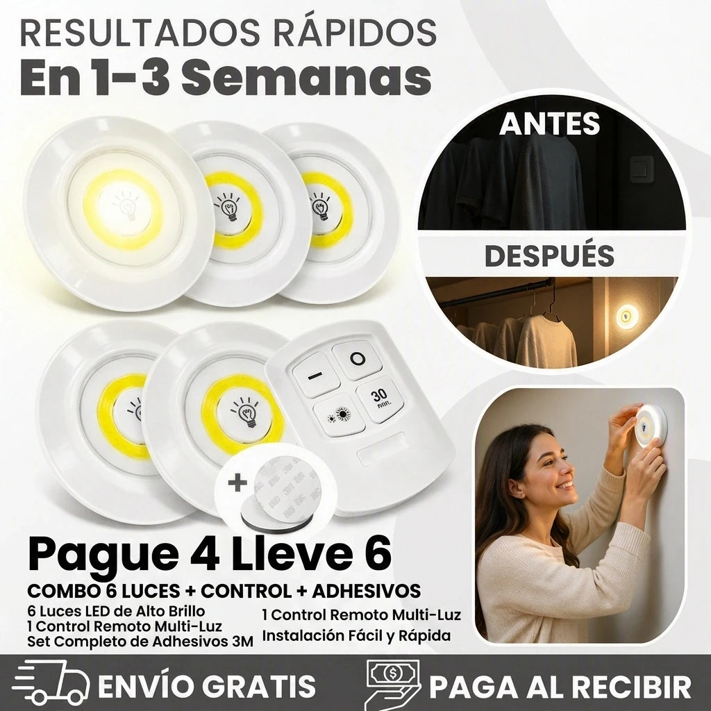 SET DE LUCES LED ORIGINAL, PAGA 4 LLEVA 6 – ¡ILUMINA CUALQUIER RINCÓN SIN CABLES!