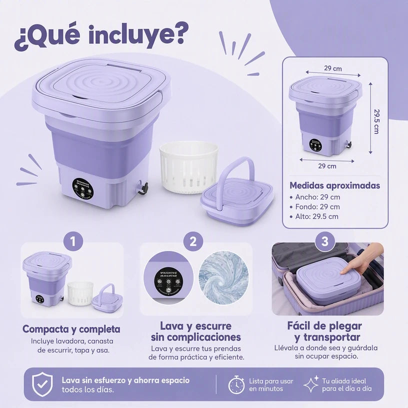 LAVADORA PORTÁTIL ORIGINAL – ¡LAVA Y AHORRA ESPACIO!