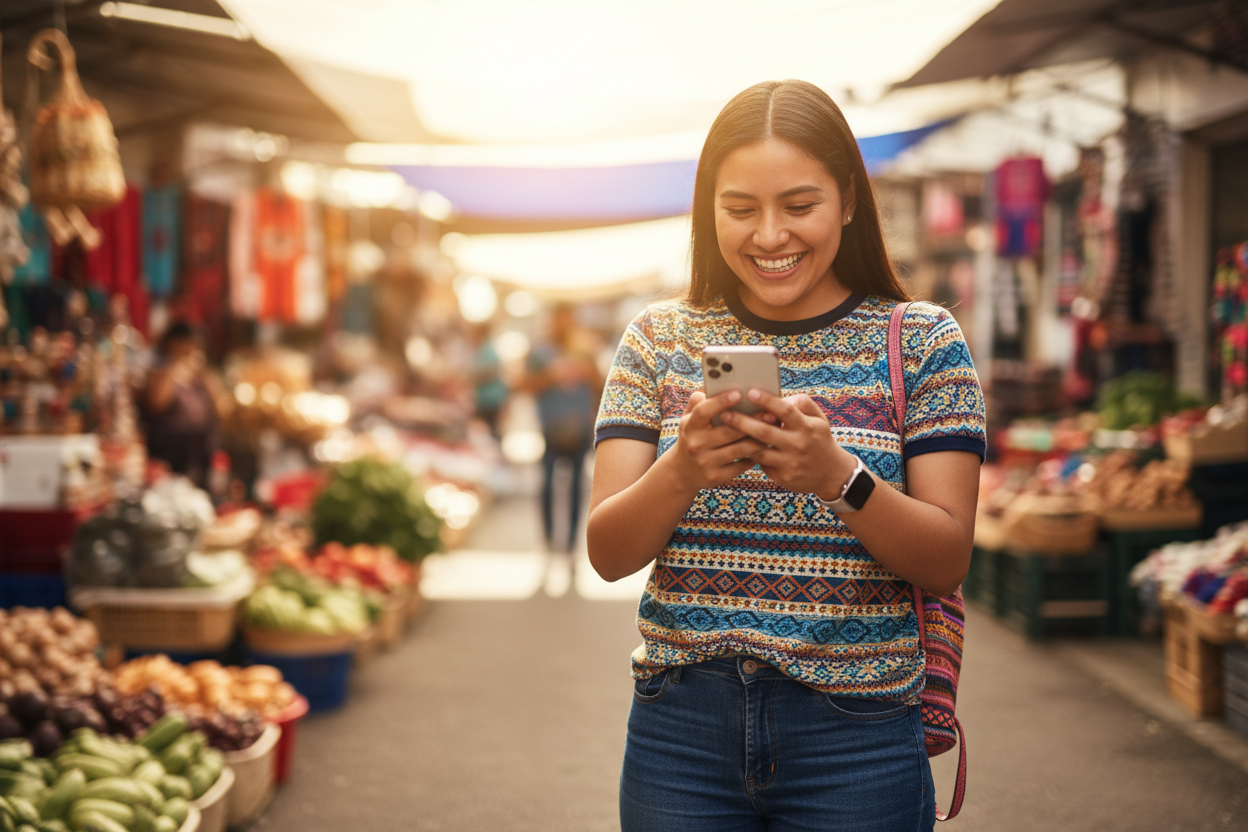 Una persona de Guatemala comprado en su celular contenta